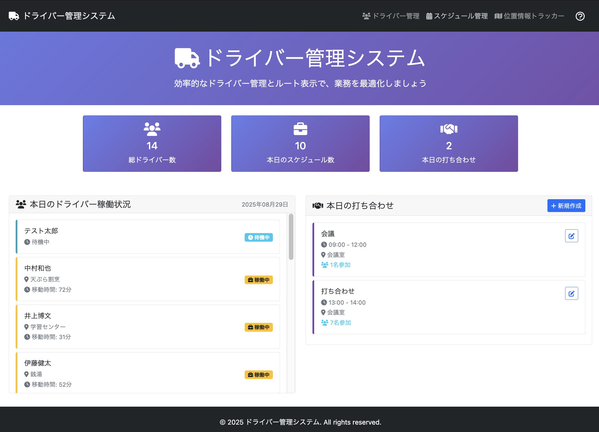 ダッシュボード画面